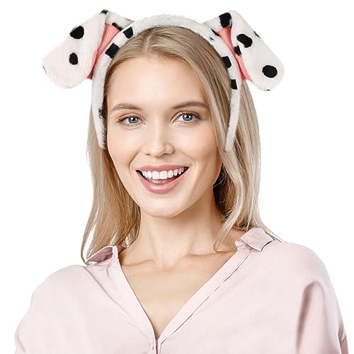 DEARMAMY Dalmatiner-Hundeohren-Stirnband Dalmatiner-Stirnband Welpen-Hundeohren-Stirnband Plüschtierohren-Stirnband Tier-Cosplay-Kostüm-Stirnbänder Cartoon-Haarreifen Für von DEARMAMY