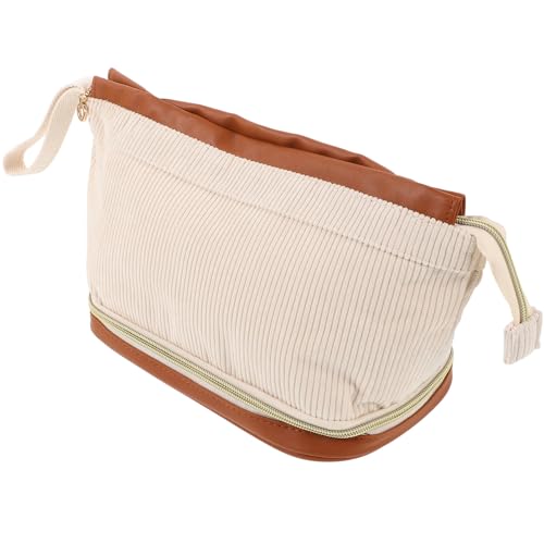 DEARMAMY Reise-Make-Up-Taschen Cord-Kosmetiktasche Reise-Kulturbeutel Niedliche Geldbörse Aufbewahrungstasche Kulturbeutel Handtaschen Für Damen Und Mädchen Beige von DEARMAMY