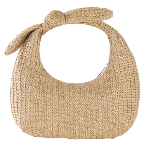 DEARMAMY Strohhandtasche Sommer-Strand-Rattan-Einkaufstasche Schleife Henkel Handtasche Geldbörse Für Reisen Urlaub Partys Beige von DEARMAMY