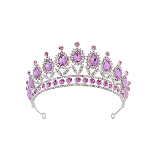 DEBAIJIA Dame Krone Frauen Krone Kopfschmuck Mädchen ​Diadem StrassBrautkrone Braut ​Zubehör Kronentiara Stirnband Hochzeitsfeier Geburtstag(03-Lila Silber) von DEBAIJIA