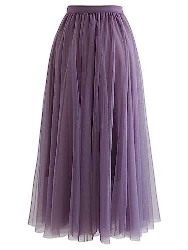 DEBAIJIA Damen Chiffon Maxirock Sommer Floral Gedruckt Tragevarianten Damen Elegant Hohe Taille Lange Röcke Kleid (Lila von DEBAIJIA