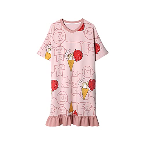 DEBAIJIA Damen Nachthemd Nachtwäsche Schlafkleid Frauen Sleepshirt Schlafanzug Kurzarm Nightshirt Rundhals Lässige Süß (Rosa Rot-2XL) von DEBAIJIA