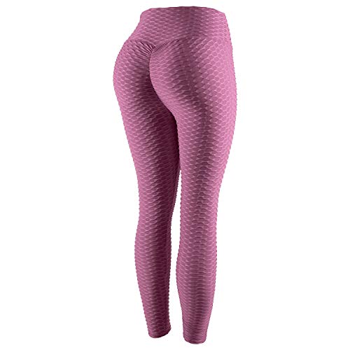 DEBAIJIA Damen Trainieren Yoga Pants Slim Fit Hohe Taille Fitness Hose Laufen Lange Leggings(Dunkel Rosa-XXXL) von DEBAIJIA