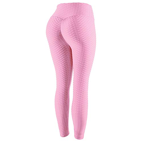 DEBAIJIA Damen Trainieren Yoga Pants Slim Fit Hohe Taille Fitness Hose Laufen Lange Leggings(Rosa-XL) von DEBAIJIA