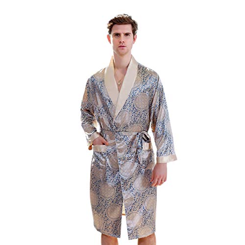 DEBAIJIA Herren Schlafanzug Morgenmantel Bademantel Pyjama Kurze Hose Seide Lang Satin Nachtwäsche Männer Hausmantel (Gold-5XL) von DEBAIJIA