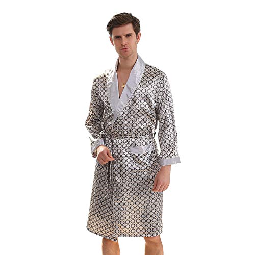 DEBAIJIA Herren Schlafanzug Morgenmantel Bademantel Pyjama Kurze Hose Seide Lang Satin Nachtwäsche Männer Hausmantel (grau-3XL) von DEBAIJIA