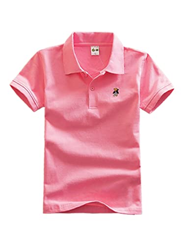 DEBAIJIA Jungen Poloshirt Kinder Kühle kurzen Ärmeln Oberteile 1-12T T Shirts Poloshirt Baumwolle Sommer Atmungsaktiv Lässig Outdoor (Rosa-120) von DEBAIJIA