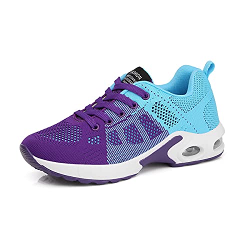 DEBAIJIA Laufschuhe Damen Turnschuhe Atmungsaktiv Sportschuhe rutschfeste Sneaker Freizeitschuhe Straßenlaufschuhe Joggingschuhe EU 40 Lila-Blau von DEBAIJIA