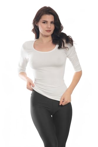 DECADE - Damen Shirt mit 3/4 Ärmeln, Rundhalsausschnitt, Weiß V19L1042, XL von DECADE