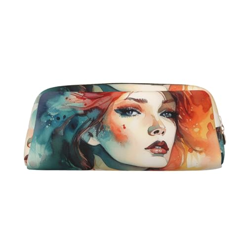 DEHIWI Federmäppchen, abstrakte Aquarell-Dame, Stifttasche, wasserdicht, niedlich, Leder, Bleistifttasche, Reisen, Kosmetik, Make-up-Tasche, Organizer, Stifthalter für Büro Make-up, gold, von DEHIWI