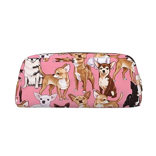 DEHIWI Federmäppchen Chiwawas Hund Rosa Stifttasche Wasserdicht Niedlich Leder Bleistift Tasche Reise Kosmetik Make-up Tasche Organizer Stifthalter für Büro Make-up, gold, Einheitsgröße, von DEHIWI