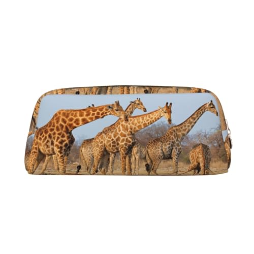 DEHIWI Federmäppchen Giraffen Familie Stifttasche Wasserdicht Niedlich Leder Bleistift Tasche Reise Kosmetik Make-up Tasche Organizer Stifthalter für Büro Make-up, gold, Einheitsgröße, von DEHIWI