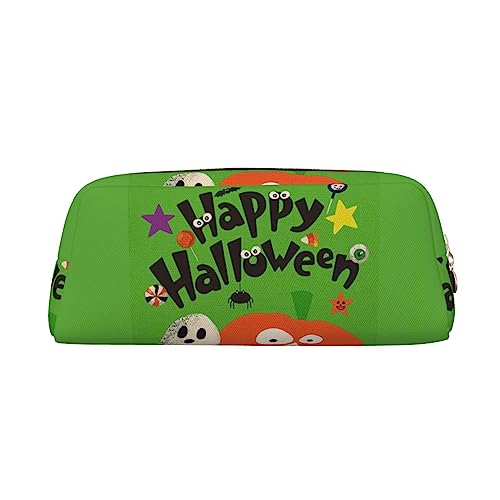 DEHIWI Federmäppchen Happy Halloween Stifttasche Wasserdicht Niedlich Leder Bleistift Tasche Reise Kosmetik Make-up Tasche Organizer Stifthalter für Büro Make-up, gold, Einheitsgröße, von DEHIWI