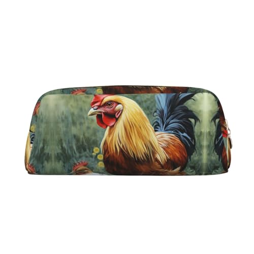 DEHIWI Federmäppchen Huhn Kunstdruck Stifttasche Wasserdicht Niedlich Leder Bleistift Tasche Reise Kosmetik Make-up Tasche Organizer Stifthalter für Büro Make-up, gold, Einheitsgröße, von DEHIWI