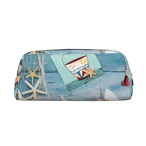 DEHIWI Federmäppchen Leuchtturm Strand Stifttasche Wasserdicht Niedlich Leder Bleistift Tasche Reise Kosmetik Make-up Tasche Organizer Stifthalter für Büro Make-up, gold, Einheitsgröße, von DEHIWI