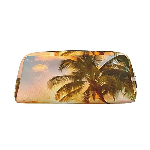 DEHIWI Federmäppchen Sonnenuntergang am Strand Stifttasche Wasserdicht Niedlich Leder Bleistift Tasche Reise Kosmetik Make-up Tasche Organizer Stifthalter für Büro Make-up, gold, Einheitsgröße, von DEHIWI