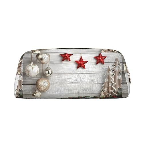 DEHIWI Federmäppchen Weihnachtsbaum und Glocken Stifttasche Wasserdicht Niedlich Leder Bleistift Tasche Reise Kosmetik Make-up Tasche Organizer Stifthalter für Büro Make-up, gold, Einheitsgröße, von DEHIWI