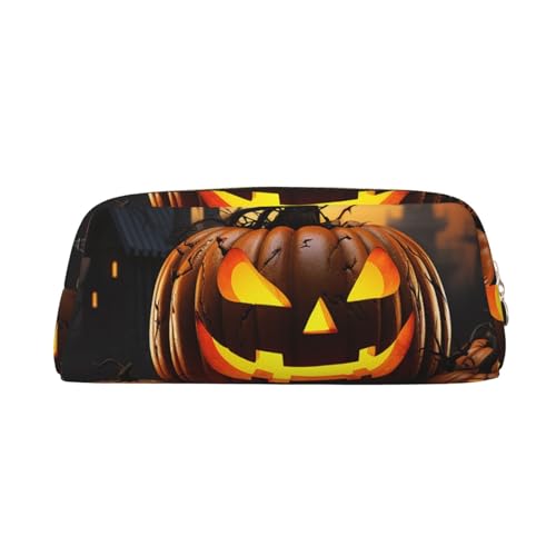 DEHIWI Federmäppchen mit Halloween-Kürbis-Design, wasserdicht, Leder, Reise-Aufbewahrungstasche, Stifthalter für Arbeit, Büro, Make-up, gold, Einheitsgröße von DEHIWI