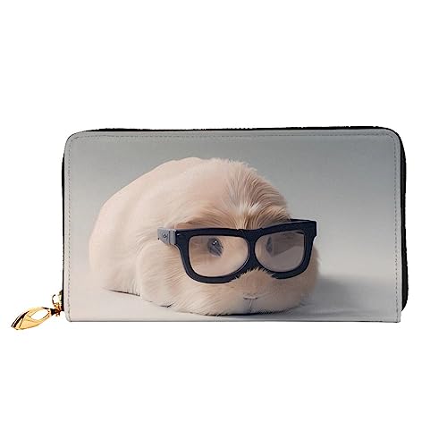 DEHIWI Meerschweinchen mit Brille, Leder, mit Reißverschluss, für Damen, Clutch, Geldbörse, Reisekartenhalter, Tasche, Geschenk, Schwarz , Einheitsgröße von DEHIWI
