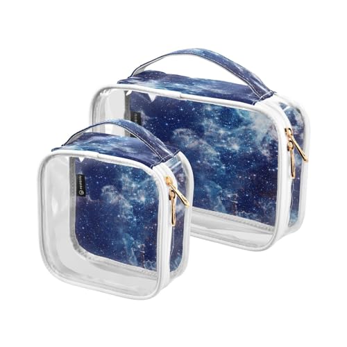 DEHOZO 2 Stück transparente Kulturbeutel, Galaxie-Nebel, Kosmos, Wolken, Reise-Make-up-Tasche mit Griff, TSA-zugelassener Kosmetiktaschen-Organizer für Damen und Herren, Handgepäcktasche für von DEHOZO