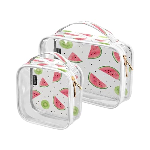 DEHOZO 2 Stück transparente Kulturbeutel, Sommerfrüchte, Kiwi, Wassermelone, Reise-Make-up-Tasche mit Griff, TSA-zugelassener Kosmetiktaschen-Organizer für Damen und Herren, Handgepäcktasche für von DEHOZO