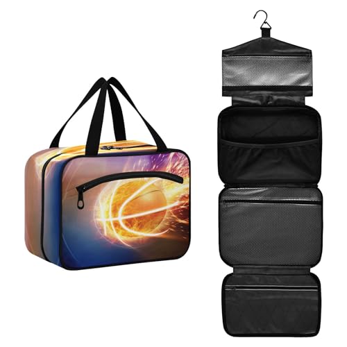 DEHOZO Brennender Basketballball Reise-Kulturbeutel, hängende Make-up-Tasche Organizer für Damen und Herren, tragbare Kosmetiktasche, Waschbeutel für Reiseutensilien, Kosmetikartikel, Pinsel, Shampoo, von DEHOZO