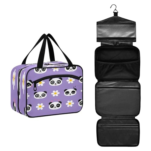 DEHOZO Daisy Flower Panda Reise-Kulturbeutel, hängende Make-up-Tasche, Organizer für Damen und Herren, tragbare Kosmetiktasche, Waschbeutel für Reiseutensilien, Kosmetikartikel, Pinsel, Shampoo, M, von DEHOZO