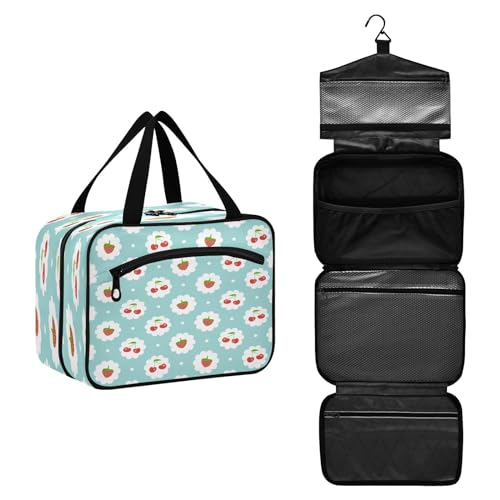 DEHOZO Kulturbeutel mit Früchten, Erdbeeren, Kirschen, zum Aufhängen, Make-up-Tasche, Organizer für Damen und Herren, tragbare Kosmetiktasche, Waschbeutel für Reiseutensilien, Kosmetikartikel, Pinsel, von DEHOZO