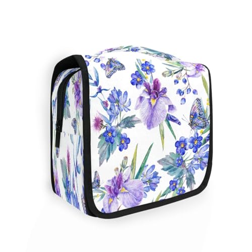 DEHOZO Kulturbeutel zum Aufhängen, Aquarell-Iris-Blätter, Schmetterling, Aquarellblätter, Palmen, Baum, tragbare Make-up-Tasche, Reise-Organizer für Damen und Herren, faltbare Kosmetiktasche, von DEHOZO