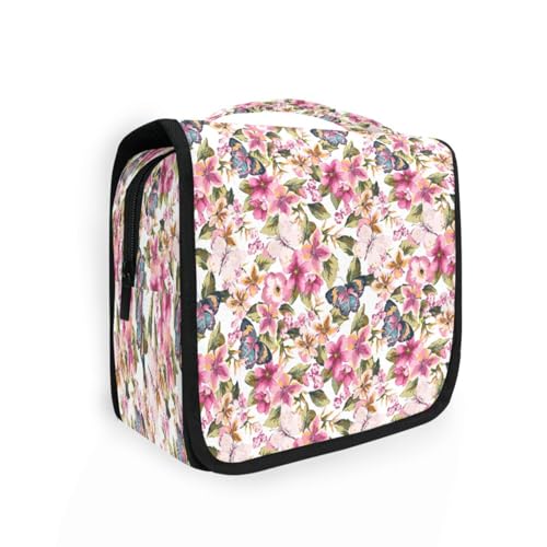 DEHOZO Kulturbeutel zum Aufhängen, Schmetterling, Blumen, Aquarellblätter, Palmen, Baum, tragbare Make-up-Tasche, Reise-Organizer für Damen und Herren, faltbare Kosmetiktasche, Reisetaschen für von DEHOZO