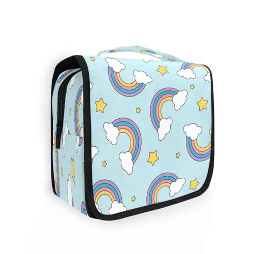 DEHOZO Kulturbeutel zum Aufhängen, bunte Regenbogenwolken, Sterne, Aquarellblätter, Palmen, Baum, tragbare Make-up-Tasche, Reise-Organizer für Damen und Herren, faltbare Kosmetiktasche, Reisetaschen von DEHOZO