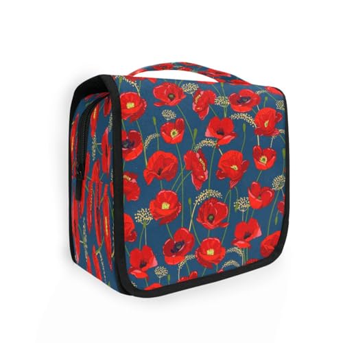 DEHOZO Kulturbeutel zum Aufhängen, rote Mohnblumen, Aquarellblätter, Palmen, Baum, tragbare Make-up-Tasche, Reise-Organizer für Damen und Herren, faltbare Kosmetiktasche, Reisetaschen für von DEHOZO