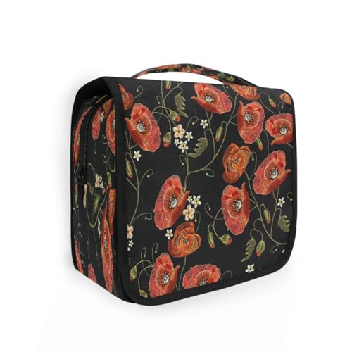 DEHOZO Kulturbeutel zum Aufhängen, rote Mohnblumen, Vintage-Blumen, Aquarellblätter, Palmen, Baum, tragbare Make-up-Tasche, Reise-Organizer für Damen und Herren, faltbare Kosmetiktasche, Reisetaschen von DEHOZO