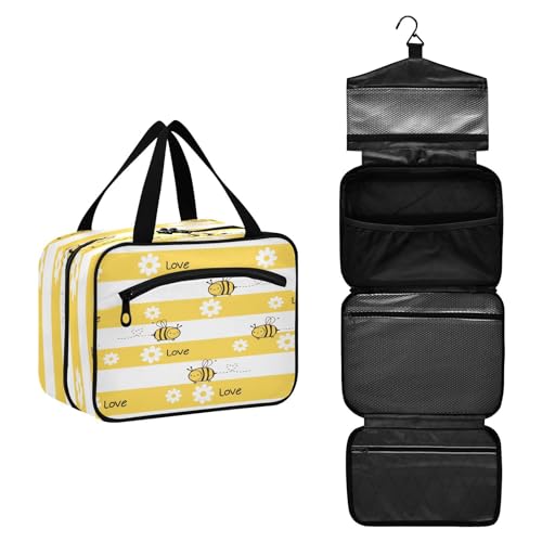 DEHOZO Love Bees Reise-Kulturbeutel mit Blumenmuster, zum Aufhängen, Make-up-Tasche, Organizer für Damen und Herren, tragbare Kosmetiktasche, Waschbeutel für Reiseutensilien, Kosmetikartikel, Pinsel, von DEHOZO