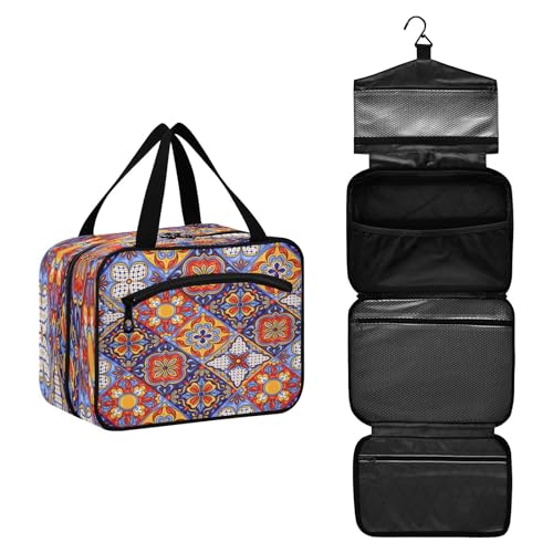 DEHOZO Mexikanische Talavera Tile Mandala Reise-Kulturbeutel, hängende Make-up-Tasche Organizer für Damen und Herren, tragbare Kosmetiktasche, Waschbeutel für Reiseutensilien, Toilettenartikel, von DEHOZO