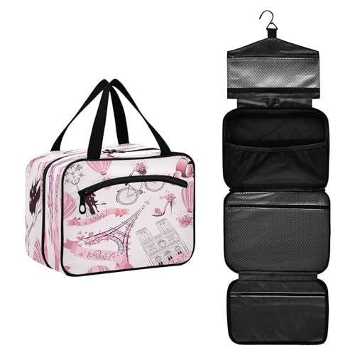 DEHOZO Paris Eiffelturm Romantische Reise Kulturbeutel, hängende Make-up-Tasche Organizer für Frauen Männer, tragbare Kosmetiktasche Waschbeutel für Reiseutensilien Toilettenartikel Kosmetik Pinsel von DEHOZO