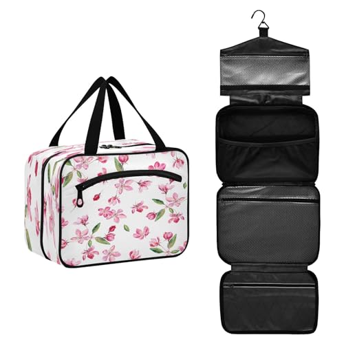 DEHOZO Pink Blossom Flower Watercolor Travel Toiletry Bag, Hanging Makeup Bag Organizer for Women Men, Portable Cosmetic Bag Wash Bags for Travel Essentials Toiletries Cosmetics Brushes Shampoo, M, von DEHOZO