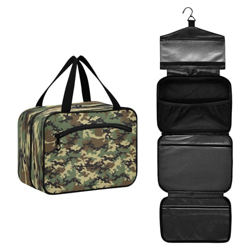 DEHOZO Reise-Kulturbeutel, Camouflage-Druck, hängende Make-up-Tasche, Organizer für Damen und Herren, tragbare Kosmetiktasche, Waschbeutel für Reiseutensilien, Kosmetikartikel, Pinsel, Shampoo, M, von DEHOZO