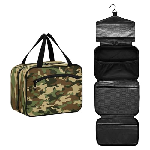 DEHOZO Reise-Kulturbeutel, Militär-Tarnmuster, hängende Make-up-Tasche, Organizer für Damen und Herren, tragbare Kosmetiktasche, Waschbeutel für Reiseutensilien, Kosmetikartikel, Pinsel, Shampoo, M, von DEHOZO