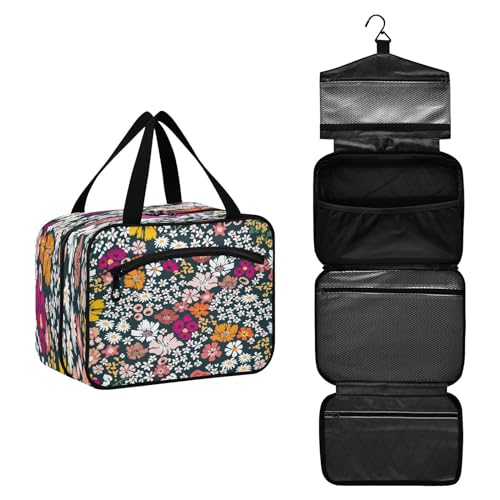 DEHOZO Reise-Kulturbeutel, Motiv: Blumen, Mohnblumen, Gänseblümchen, hängende Make-up-Tasche, Organizer für Damen und Herren, tragbare Kosmetiktasche, Waschbeutel für Reiseutensilien, Kosmetikartikel, von DEHOZO