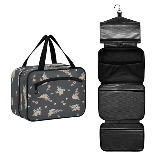 DEHOZO Reise-Kulturbeutel, Motiv: Koala auf Baum, Blumen, hängende Make-up-Tasche, Organizer für Damen und Herren, tragbare Kosmetiktasche, Waschbeutel für Reiseutensilien, Kosmetikartikel, Pinsel, von DEHOZO