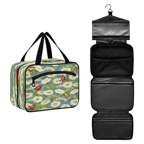 DEHOZO Reise-Kulturbeutel, Motiv: Schmetterling, Wildblumen, Gänseblümchen, hängende Make-up-Tasche, Organizer für Damen und Herren, tragbare Kosmetiktasche, Waschbeutel für Reiseutensilien, von DEHOZO