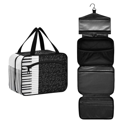 DEHOZO Reise-Kulturbeutel, Schwarz und Weiß, Musiknoten, hängende Make-up-Tasche, Organizer für Damen und Herren, tragbare Kosmetiktasche, Waschbeutel für Reiseutensilien, Kosmetikartikel, Pinsel, von DEHOZO