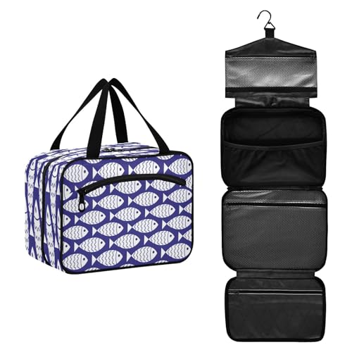 DEHOZO Sea Ocean Fish Chevron Reise-Kulturbeutel, hängende Make-up-Tasche, Organizer für Damen und Herren, tragbare Kosmetiktasche, Waschbeutel für Reiseutensilien, Kosmetikartikel, Pinsel, Shampoo, von DEHOZO