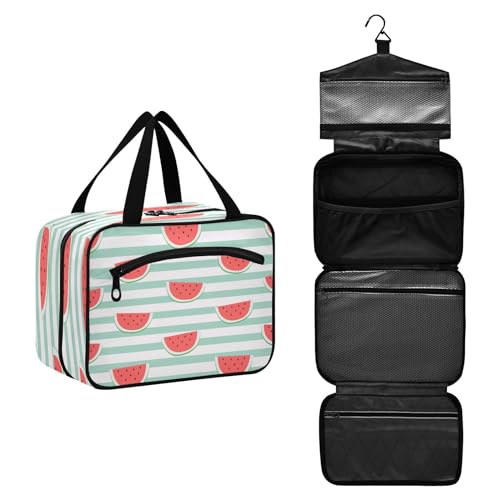 DEHOZO Sommer Streifen Wassermelone Reise-Kulturbeutel, hängende Make-up-Tasche Organizer für Damen und Herren, tragbare Kosmetiktasche, Waschbeutel für Reiseutensilien, Toilettenartikel, Kosmetik, von DEHOZO