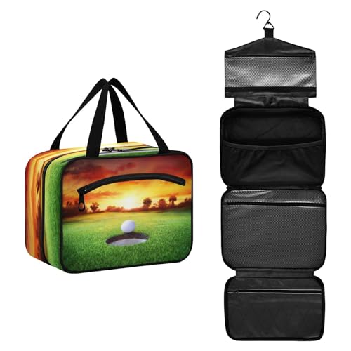 DEHOZO Sportball Golf Sonnenuntergang Reise-Kulturbeutel, hängende Make-up-Tasche Organizer für Damen und Herren, tragbare Kosmetiktasche, Waschbeutel für Reiseutensilien, Toilettenartikel, Kosmetik, von DEHOZO