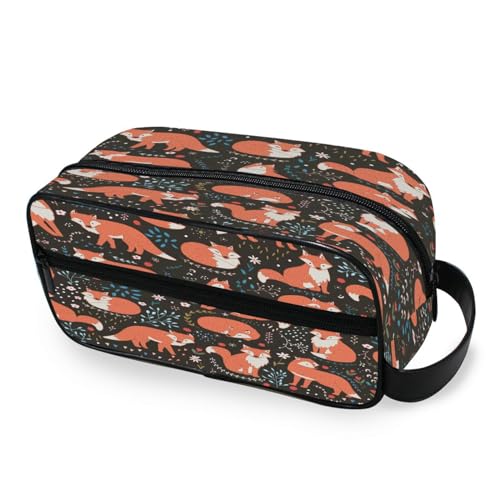 DEHOZO Tragbare Make-up-Tasche, Blumenblätter, Tierfuchs, kleine Reise-Kosmetiktasche, Kulturbeutel für Damen und Herren, Make-up-Organizer-Tasche, Badezimmer-Make-up-Tasche für Reiseutensilien, von DEHOZO