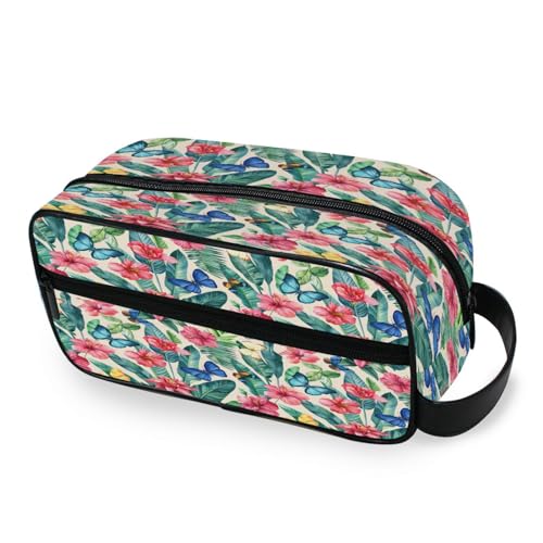 DEHOZO Tragbare Make-up-Tasche, Hawaii-Palmenblätter, Blumen, Schmetterling, kleine Reise-Kosmetiktasche, Kulturbeutel für Damen und Herren, Make-up-Organizer-Tasche, Badezimmer-Make-up-Tasche für von DEHOZO