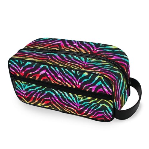 DEHOZO Tragbare Make-up-Tasche, Regenbogen-Zebra-Tierdruck, kleine Reise-Kosmetiktasche, Kulturbeutel für Damen und Herren, Make-up-Organizer-Tasche, Badezimmer-Make-up-Tasche für Reiseutensilien, von DEHOZO