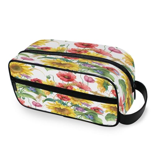 DEHOZO Tragbare Make-up-Tasche, Sonnenblumen-Mohnblume, kleine Reise-Kosmetiktasche, Kulturbeutel für Damen und Herren, Make-up-Organizer-Tasche, Badezimmer-Make-up-Tasche für Reiseutensilien, von DEHOZO